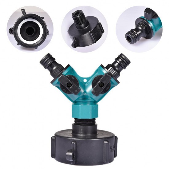 IBC Water Tank Adapter Double Head Small Nozzle Faucet Y-type Connector Distribution Garden Plastic Belt Switch Water Pipe Joint