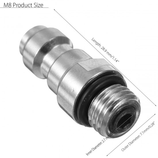M8x1.0 Threads PCP Fill Nipple Stainless Steel 8mm Air Tank One Way Foster Fitting Screwed Joint M8x1.0 Threads PCP Fill Nipple Stainless Steel 8mm Air Tank One Way Foster Fitting Screwed Joint