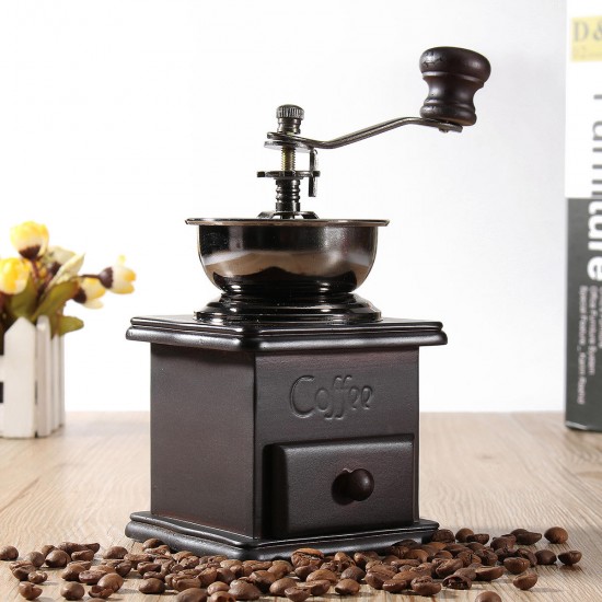 Manual Coffee Bean Grinder Spice Herbs Vintage Retro Hand Grinding Tool Wooden Burr Mill Manual Coffee Bean Grinder Spice Herbs Vintage Retro Hand Grinding Tool Wooden Burr Mill
