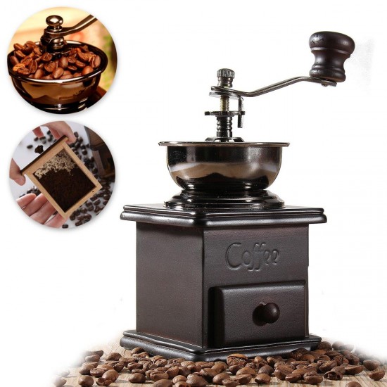 Manual Coffee Bean Grinder Spice Herbs Vintage Retro Hand Grinding Tool Wooden Burr Mill Manual Coffee Bean Grinder Spice Herbs Vintage Retro Hand Grinding Tool Wooden Burr Mill