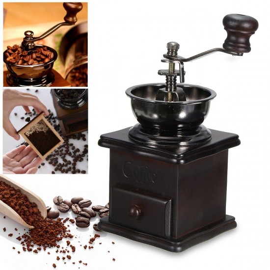 Manual Coffee Bean Grinder Spice Herbs Vintage Retro Hand Grinding Tool Wooden Burr Mill Manual Coffee Bean Grinder Spice Herbs Vintage Retro Hand Grinding Tool Wooden Burr Mill