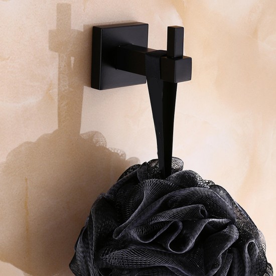 Matt Black Square Towel Rack Rail Tissue Roll Toilet Brush Holder Robe Hook Bath