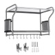 Microwave Oven Rack Kitchen Stainless Steel Wall Bracket Shelf Holder With Hooks