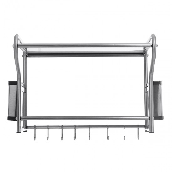 Microwave Oven Rack Kitchen Stainless Steel Wall Bracket Shelf Holder With Hooks