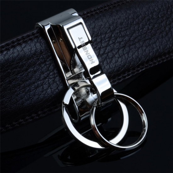 Modern Double Loops Ring Buckle Keyring Key Clip On Belt Leather Detachable Silver Keychain Gifts