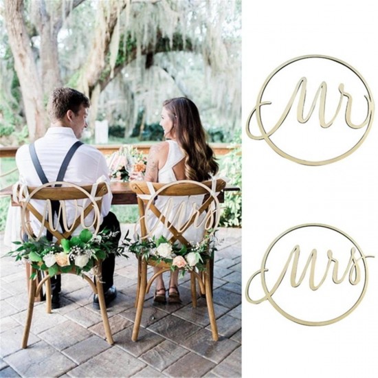 Mr & Mrs Wedding Chair Signs Floral HoopCalligraphy Wooden Hanging Circle Set Decor Supplies