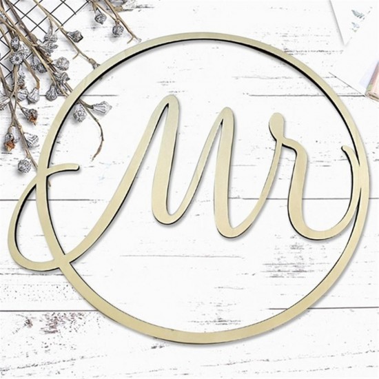 Mr & Mrs Wedding Chair Signs Floral HoopCalligraphy Wooden Hanging Circle Set Decor Supplies