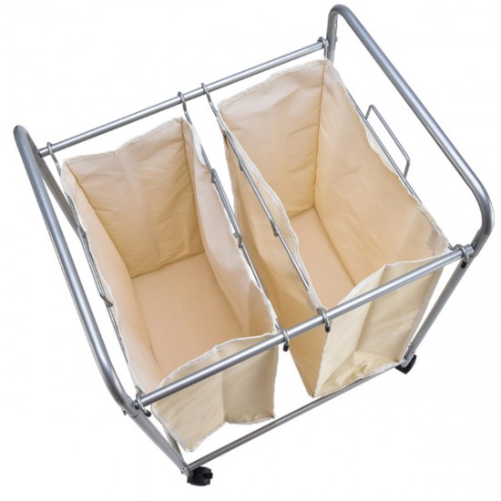 Multifunction Mobile Double Bag Compact Laundry Hamper Sorter Cart Clothes Storage Bag