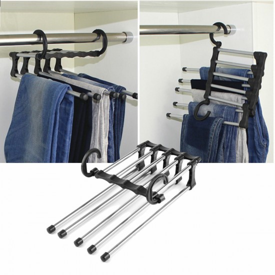 New 5in1 Adjustable Closet Organizer Space-Saver Trousers Pants Rack Hanger Hook