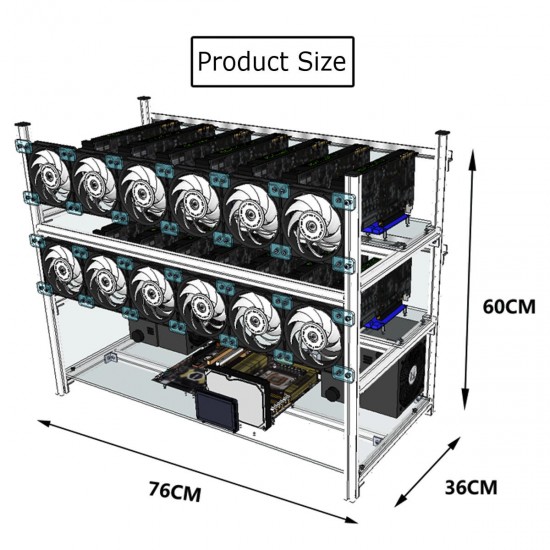 Open Air Mining Frame Rig 14 GPU Stackable Case With 12 LED Fans For ETH ZCash