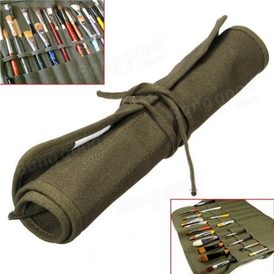 Paint Brush Canvas Bag Roll Up Cases for Artist Draw Pens Watercolor Oil Brushes
