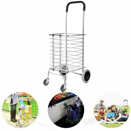 Portable Folding Shopping Basket Cart Trolley Trailer Four Wheel Aluminum Alloy