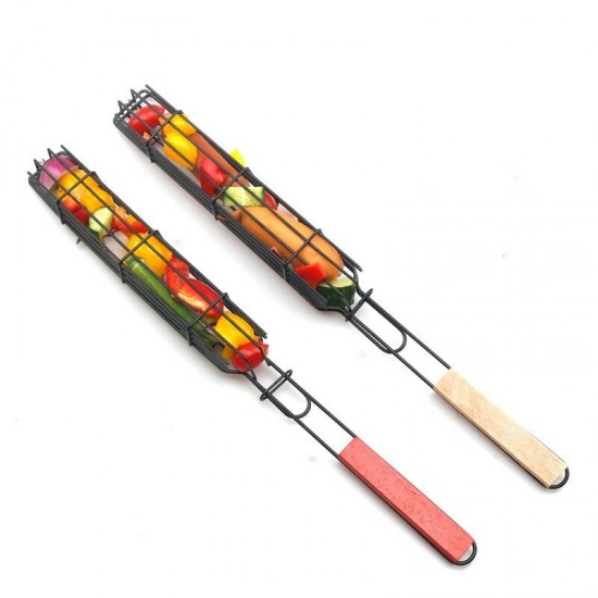 Portable Non-Stick Barbecue Kabobs Grilling Basket for Sausage Vegetables Meats BBQ Tool