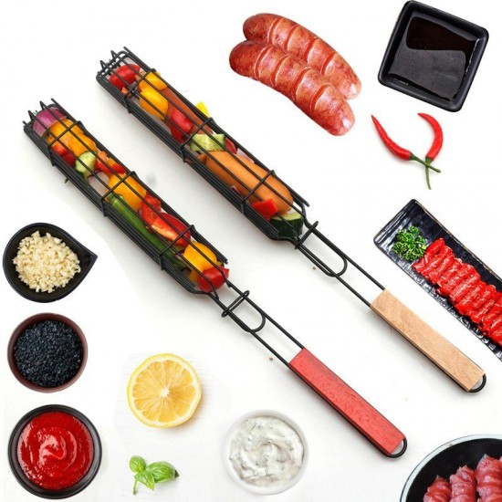 Portable Non-Stick Barbecue Kabobs Grilling Basket for Sausage Vegetables Meats BBQ Tool Portable Non-Stick Barbecue Kabobs Grilling Basket for Sausage Vegetables Meats BBQ Tool