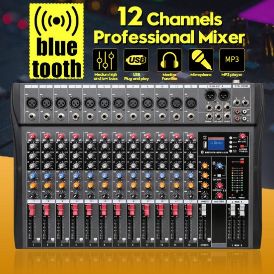Professional 12 Channels Live Studio Audio Mixer Amplifier USB Mixing Bluetooth