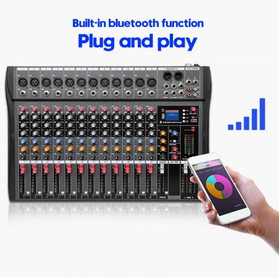 Professional 12 Channels Live Studio Audio Mixer Amplifier USB Mixing Bluetooth