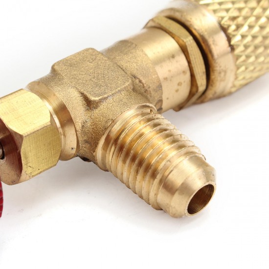 R410A AC Copper Flow Control Valve Adapter 1/4 to 5/16 for Refrigerant Charging Hose R410A AC Copper Flow Control Valve Adapter 1/4 to 5/16 for Refrigerant Charging Hose