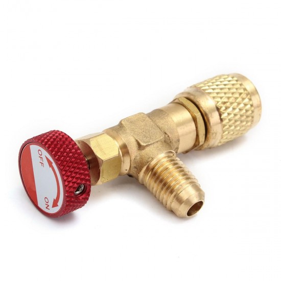 R410A AC Copper Flow Control Valve Adapter 1/4 to 5/16 for Refrigerant Charging Hose R410A AC Copper Flow Control Valve Adapter 1/4 to 5/16 for Refrigerant Charging Hose