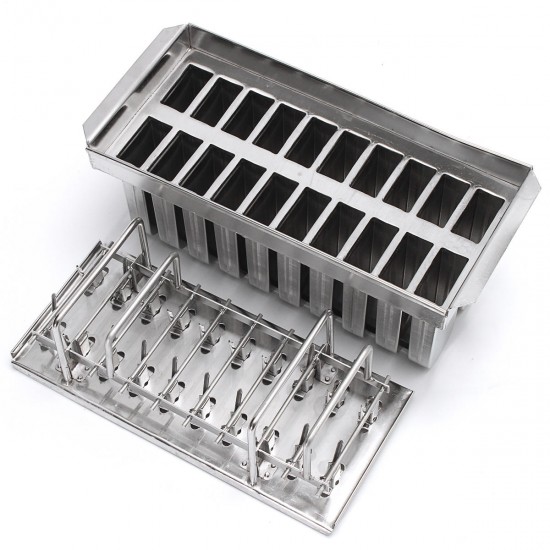 Stainless Steel Ice Cream Mold Frozen Popsicle Mold Stick Holder Ice Mold w/ 20 Lattices Stainless Steel Ice Cream Mold Frozen Popsicle Mold Stick Holder Ice Mold w/ 20 Lattices