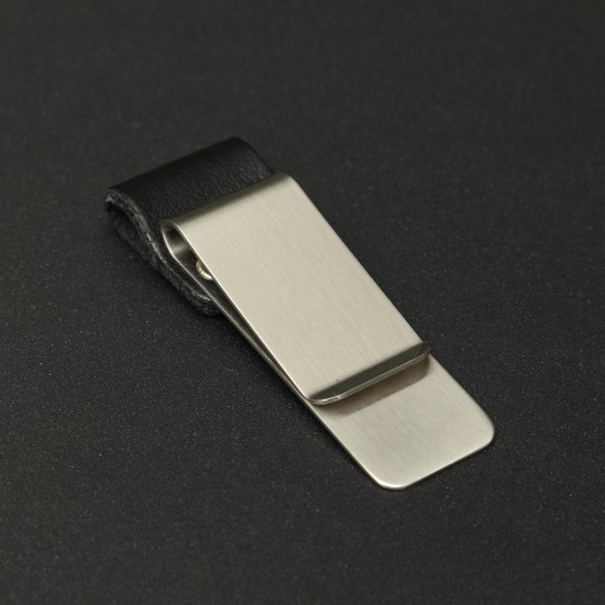 Stainless Steel Leather Notebook Clip Metal Pen Holder Paper Folder