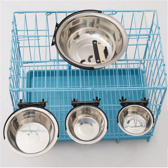 Stainless Steel Pet Dog Puppy Hanging Food Water Bowl Feeder For Crate Cage Coop Decorations