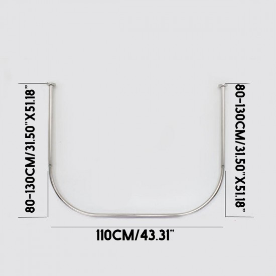 U Shape Extendable Telescopic Shower Curtain Rod 80-130cm Rail Rod U Shape Extendable Telescopic Shower Curtain Rod 80-130cm Rail Rod
