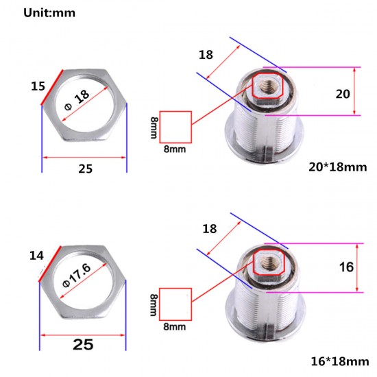 Zinc Alloy Cam Lock Filing Cabinet Mail Box Drawer Cupboard Locker with Two Keys 16mm/ 20mm