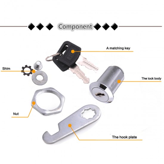 Zinc Alloy Cam Lock Filing Cabinet Mail Box Drawer Cupboard Locker with Two Keys 16mm/ 20mm