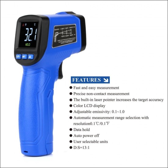 IR-88 -50°380°/ -58°716°Non-contact IR Thermometer Digital Infrared Thermometer Handheld Portable Electronic Outdoor Mini Laser Thermometer