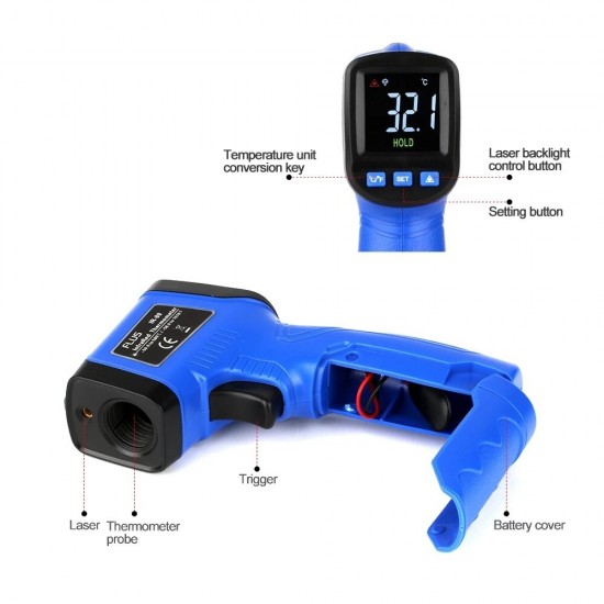 IR-89 -50°580°-58°1076°Digital Infrared Thermometer Non-contact IR Thermometer Handheld Portable Electronic Outdoor Mini Laser Thermometer