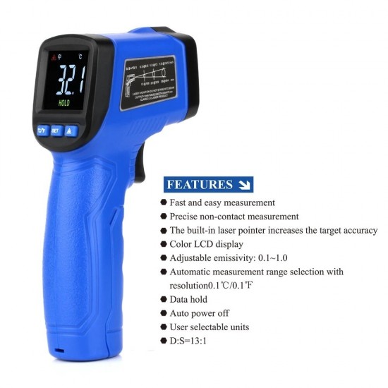 IR-89 -50°580°-58°1076°Digital Infrared Thermometer Non-contact IR Thermometer Handheld Portable Electronic Outdoor Mini Laser Thermometer