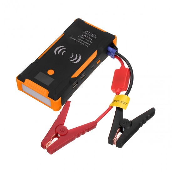 22000mAh Portable Car Jump Starter Peak 1500A Power Bank Quick Wireless Charging Emergency Battery Booster Waterproof with LED Flashlight USB Port
