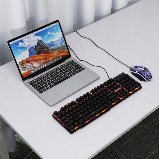 104 Keys Gaming Keyboard USB Wired RGB Backlight Multi-Colored Changing Ergonomic Optical Keyboard and Mouse Set for PC Gamer Laptop