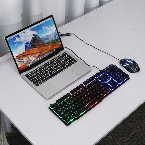 104 Keys Gaming Keyboard USB Wired RGB Backlight Multi-Colored Changing Ergonomic Optical Keyboard and Mouse Set for PC Gamer Laptop