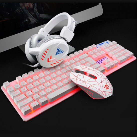 104 Keys Gaming Keyboard Waterproof design USB Wired Multimedia RGB Backlit and LED Gaming Headphone and 3200DPI LED Gaming Mouse Sets with Mouse Pad