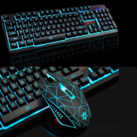 104 Keys Gaming Keyboard Waterproof design USB Wired Multimedia RGB Backlit and LED Gaming Headphone and 3200DPI LED Gaming Mouse Sets with Mouse Pad