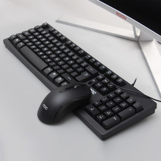 KM150 Wired Keyboard & Mouse Set 104 Keys Waterproof USB Keyboard 1600DPI Mouse Home Office Ergonomic Mice Kit for Laptop Computer PC