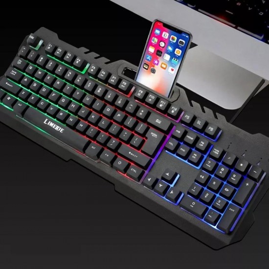 T21 USB Wired 104Key Rainbow Keyboard Desktop Computer Mechanical RGB Backlight Gaming Keyboard Phone Stand Bracket