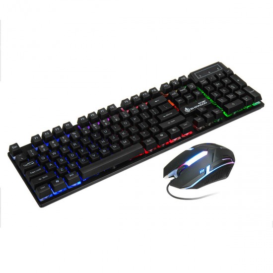 D500 104 Key USB Wired Gaming Keyboard RGB Backlit 1600 DPI Gaming Mouse Set with Mouse Pad for Computer Desktop Notebook