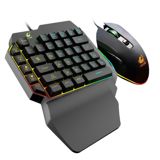 T1 Wired Single Hand Keyboard & Mouse Combo Set One Handed Mechanical Keyboard 3200 DPI Mouse for Computer PC PUBG Gamer