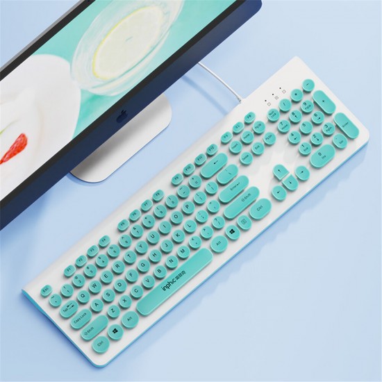 V580P 104 Keys Wired Keyboard Retro Round Keycaps Design Keyboard Pink Black Typing Keyboard For Office Desktop