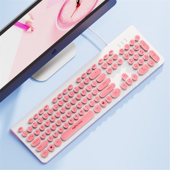 V580P 104 Keys Wired Keyboard Retro Round Keycaps Design Keyboard Pink Black Typing Keyboard For Office Desktop V580P 104 Keys Wired Keyboard Retro Round Keycaps Design Keyboard Pink Black Typing Keyboard For Office Desktop