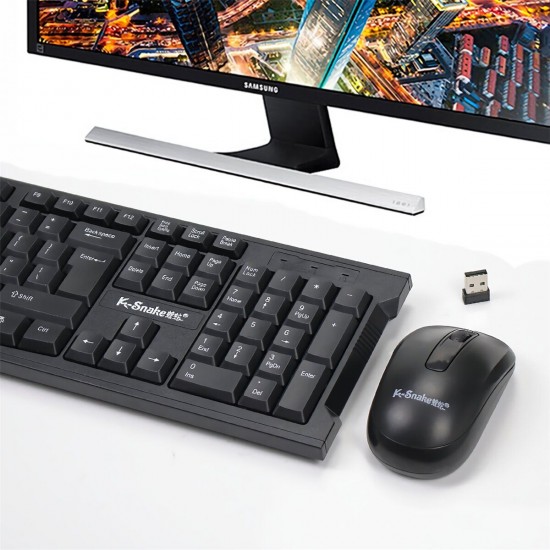 WK600 2.4GHz Wireless Keyboard Mouse Set 104 Keys Keyboard 1600DPI Wireless Mouse with USB Receiver