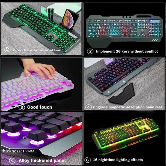 K618 104 Keys USB Wired Multimedia RGB Backlit Gaming Keyboard and 2400DPI LED Gaming Mouse Set