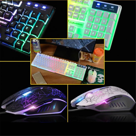 LED Backlit Gaming Keyboard+2400DPI Mouse Sets+Mouse Pad USB Wired Keyboard Set