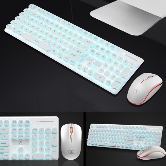 N528 104 Keys Colorful Backlit Mute Rechargeable Wireless Gaming Keyboard and 2.4G Wireless Mouse Combo