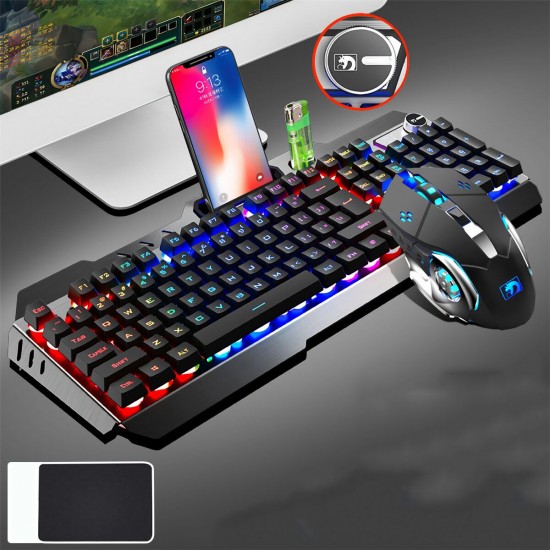 Wired Keyboard & Mouse Set 104 Keys RGB Gaming Keyboard with Phone Holder 2000DPI Ergonomic Mouse