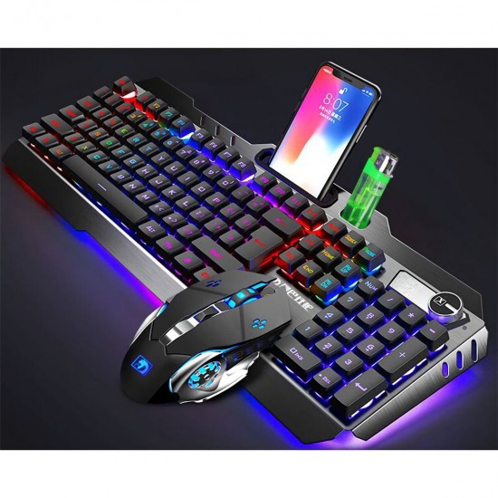 Wired Keyboard & Mouse Set 104 Keys RGB Gaming Keyboard with Phone Holder 2000DPI Ergonomic Mouse