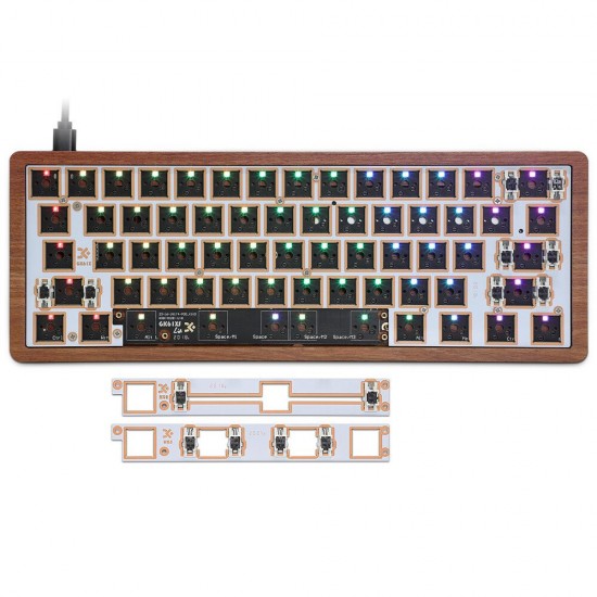 [Wooden Case Version] Customized GK61XS RGB Keyboard Customized Kit Wired bluetooth Dual Mode Hot Swappable 60% PCB Mounting Plate