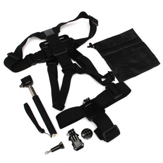 6 In 1 Chest Harness Head Strap Mount Monopod Tripod Adapter For Gopro Yi SJcam